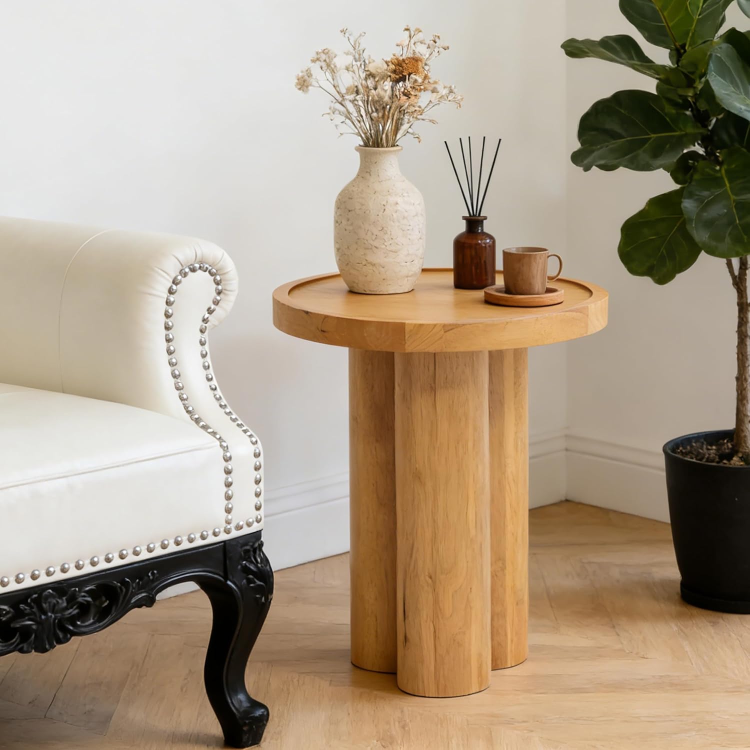 Christopher Knight Home Benny Round Solid Wood End Table, Wooden Side Table with Pedestal Base, Modern Accent Table for Living Room/Bedroom/Small Spaces, Indoor Small Pedestal Table, Natural