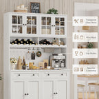 HOSTACK 75.4" Tall Kitchen Pantry Cabinet with Charging Station, Modern White Kitchen Hutch with Microwave Stand and Wine Racks, Large Food Pantry Storage Cabinet with Glass Doors and Drawers, White