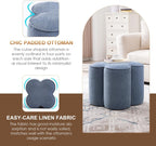Zesthouse Flower Pouf Ottoman Foot Rest, Linen Fabric Poofy Ottoman Footstool for Couch Sofa, Modern Living Room Stool Seat for Under Entry Table, Cute Square Vanity Stool for Bedroom Dorm, Blue