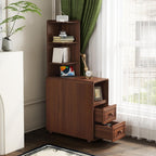 GDFStudio End Table with 2 Drawers & 3 Open Shelves, Corner Side Table with Reversible Top Shelves & Charging Station, 2 USB Ports & AC Outlets, Ideal for Bedroom & Living Room, Walnut Finish