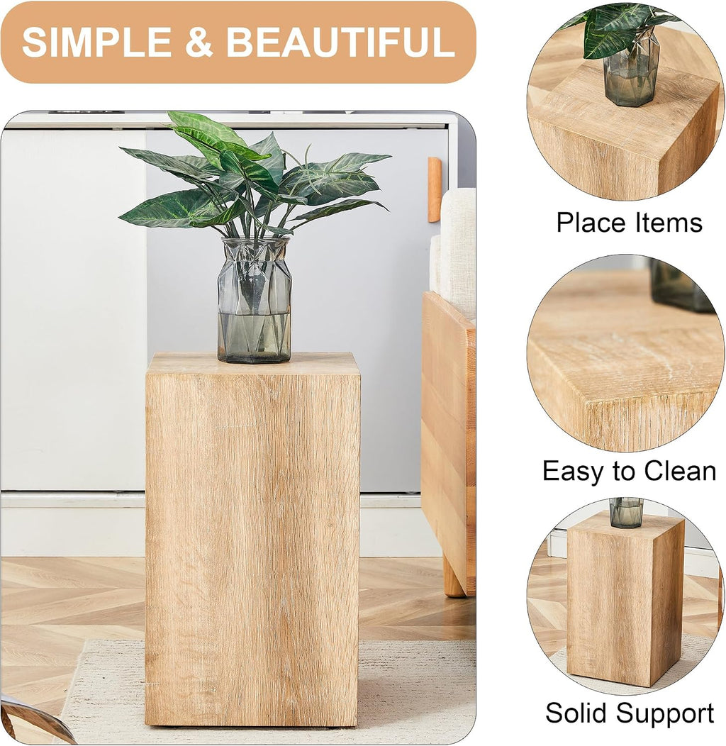 Natural Wood Marble Texture Side Table, MDF End Table, 11.8 x 11.8 x 19.6 Inch, Rectangular Living Room Accent