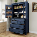 Polibi Large Freestanding Kitchen Pantry, 43.3"x20"x77.3" Tall Storage Cabinet with 5 Drawers, 2 Adjustable Shelves & 6 Door Shelves, Vintage Blue Cupboard for Organization