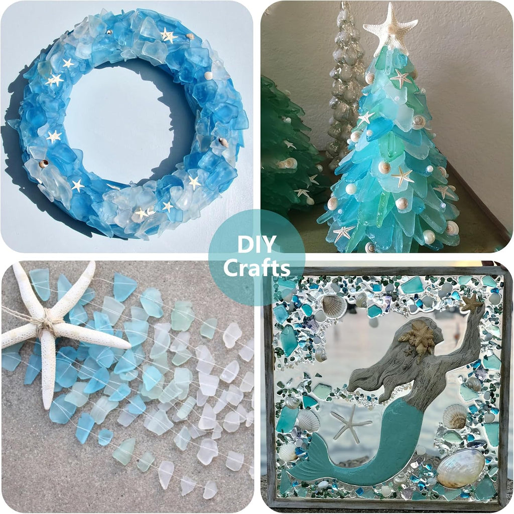 Sea Glass for Crafts - 34oz Frosted Seaglass Pieces - Vase Filler and Aquarium Ornament, DIY Craft Supplies for Art, Beach Weddings, and Home Decor (Blue, Aqua Green, White)