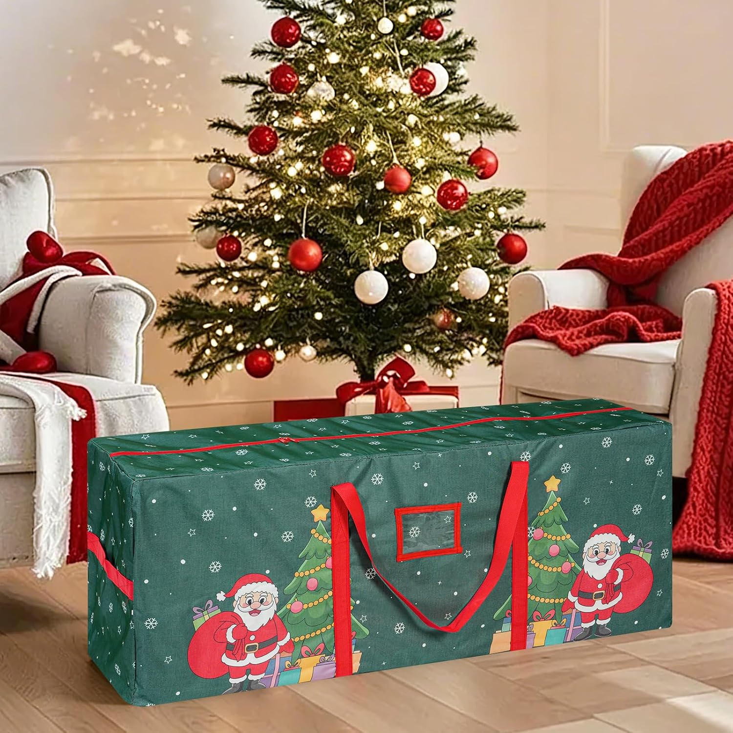 9 Ft Christmas Tree Storage Bag, Waterproof Heavy Duty Oxford, Extra Large Xmas Tree Storage Bag with Handles and Sleek Zipper for Christmas Ornaments Wreath, Green