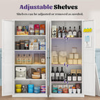 71"Kitchen Pantry Cabinet,White Metal Pantry Cabinet with 2 Doors & 4 Adjustable Shelves,Pantry Cabinets with Gold/Black Handles,Kitchen Cabinet for Dinging Room,Living Room,Assembly Required