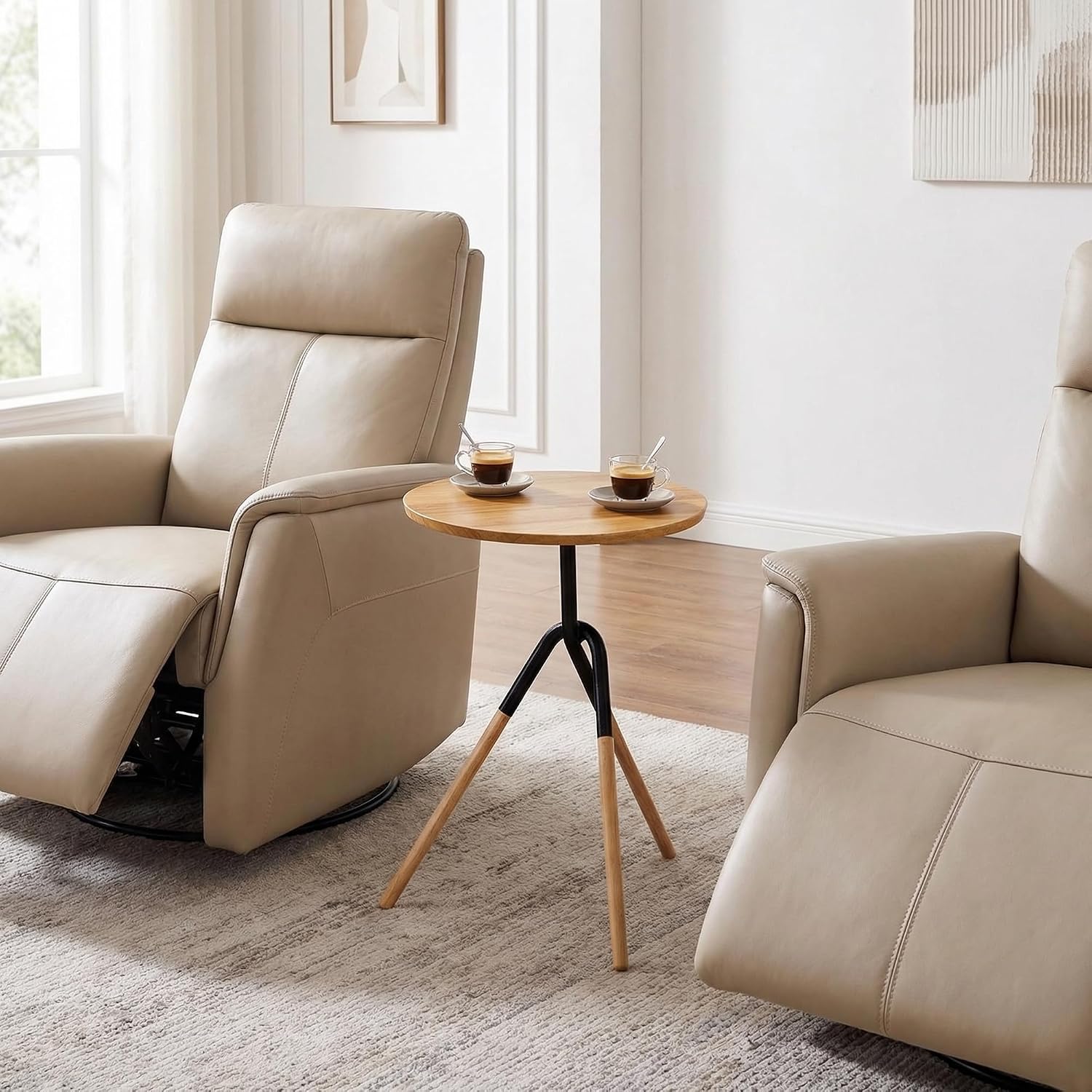 RECCI Small Round Side Table, Modern Solid Wood End Table with FSC Certified Wood & Knotted Metal Frame, Small Accent Couch Sofa Side Table for Living Room Bedroom, Oak
