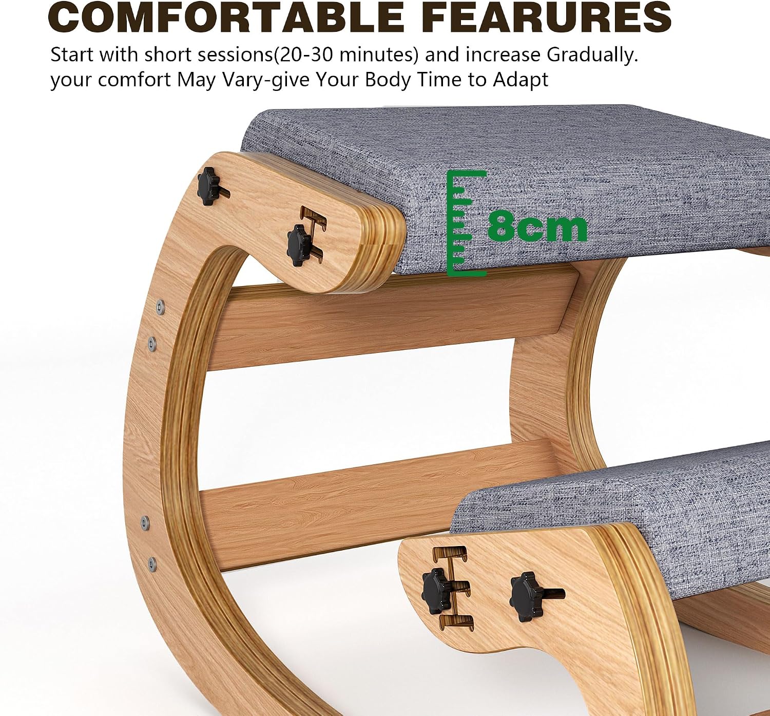 Ergonomic Kneeling Chair with Wooden Frame - Adjustable Height Office Chair with Soft Padding for Back Pain Relief, Posture Correcting Home & Office Desk Chair Wood