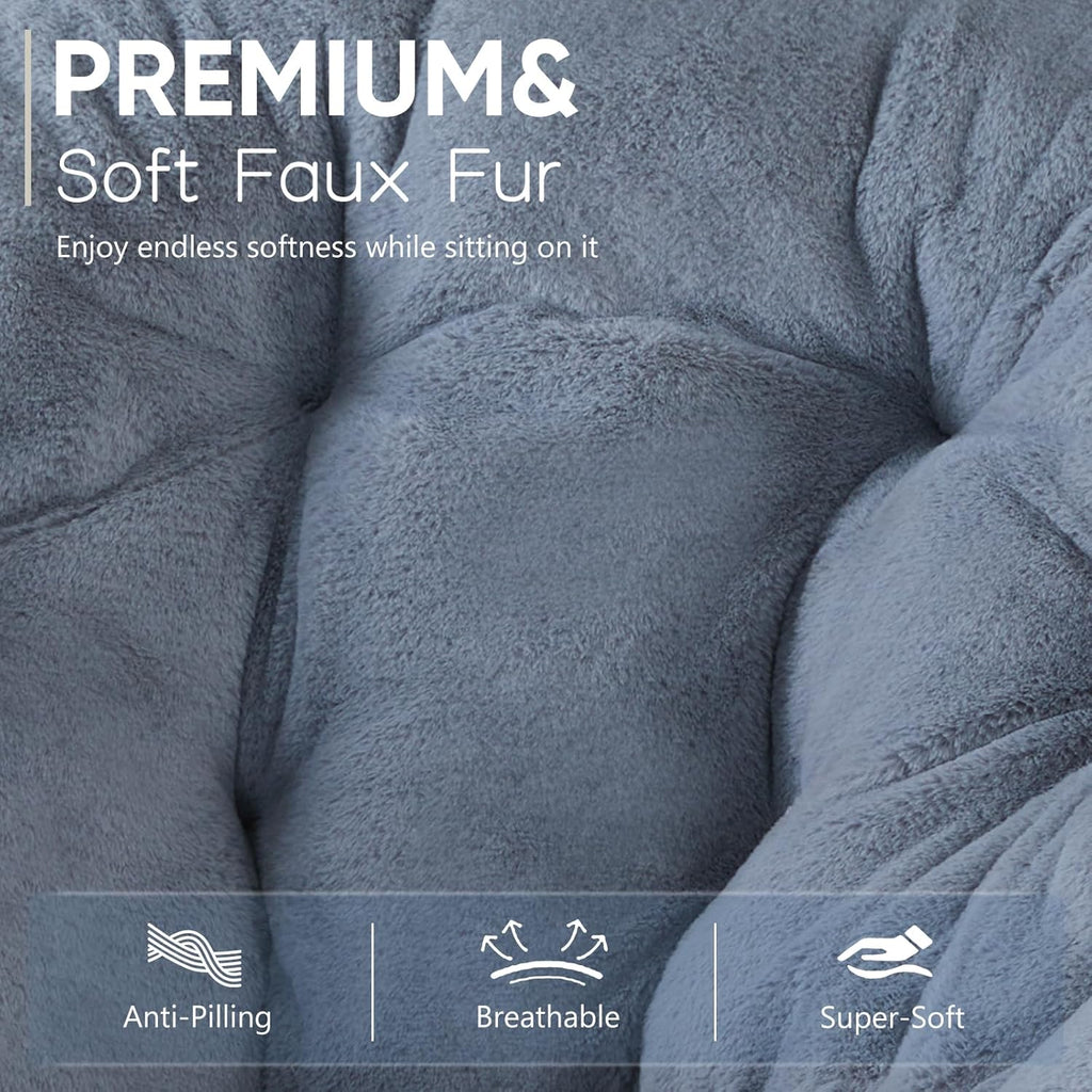 DUMOS Comfy Chair for Adults, Soft Faux Fur Folding Lounge for Bedroom Living Room Dorm Rooms Flexible Reading Chair for Teens, Large Size Foldable, Square-Gray