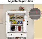 72" Farmhouse Storage Cabinet,Tall Kitchen Pantry Cabinet with 4 Barn Door,1 Drawer & 2 Adjustable Shelves,Freestanding Cupboard for Dining Room,Living Room,Bathroom (White, 72 Inch)