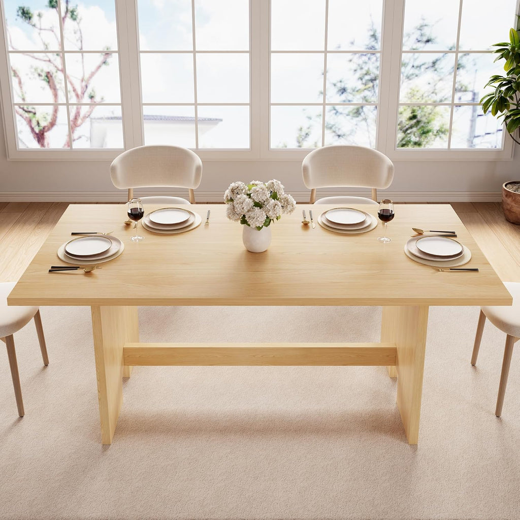 Jocoevol 63" Dining Table for 4-6 People, Rectangle Extendable Dining Room Table, Modern Folding Dining Table for Space-Saving, Square Wood Kitchen Tables for Home, Dining Room, Natural
