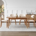 Dining Chairs Set of 6, Upholstered Wooden Dining Chairs, Mid Century Modern Fabric Kitchen Side Chairs with Ergonomic Curved Backrest, Farmhouse Chair for Kitchen Dining Room-Beige