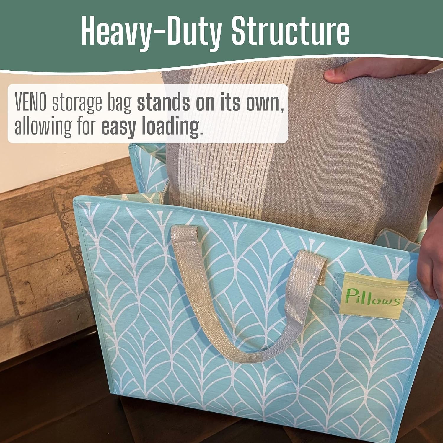 VENO 4 Pack Heavy Duty Moving Bags, Storage Bags, Packing Supplies, Top Zipper, Storage Totes for Camping, Clothes, Bedding, Comforters, Pillows (13 Gallon,Evergreen, 4 Pack)