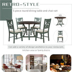 Merax 5 Piece Round Dining Table Set 4 Retro Chairs with Special-Shaped Table Legs, Exquisitely Designed Hollow Chair Back for Dining Room, Antique Blue