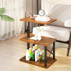 IBUYKE 360° Swivel Height Adjustable Side Table, C Shaped End Table for Small Spaces Sofa/Bed, with Storage Shelf, 3-Tier Night Stand for Living Room, Bedroom,Retro Brown UTVT006H