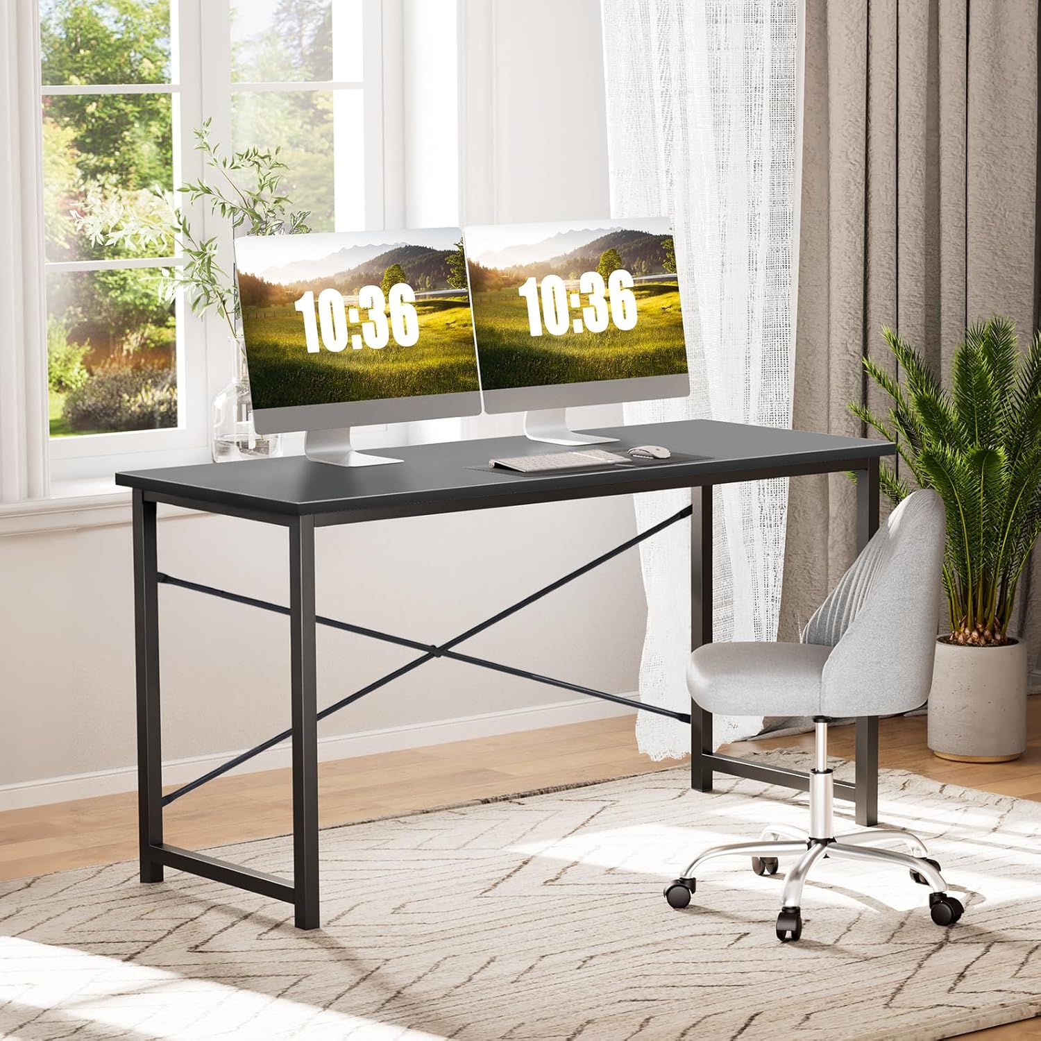 Sweetcrispy Small Computer Desk, 40" Office Writing Desk with Metal Frame & Wooden Top, X-Shaped Reinforcement, Student Study Workstation for Home Bedroom, Black