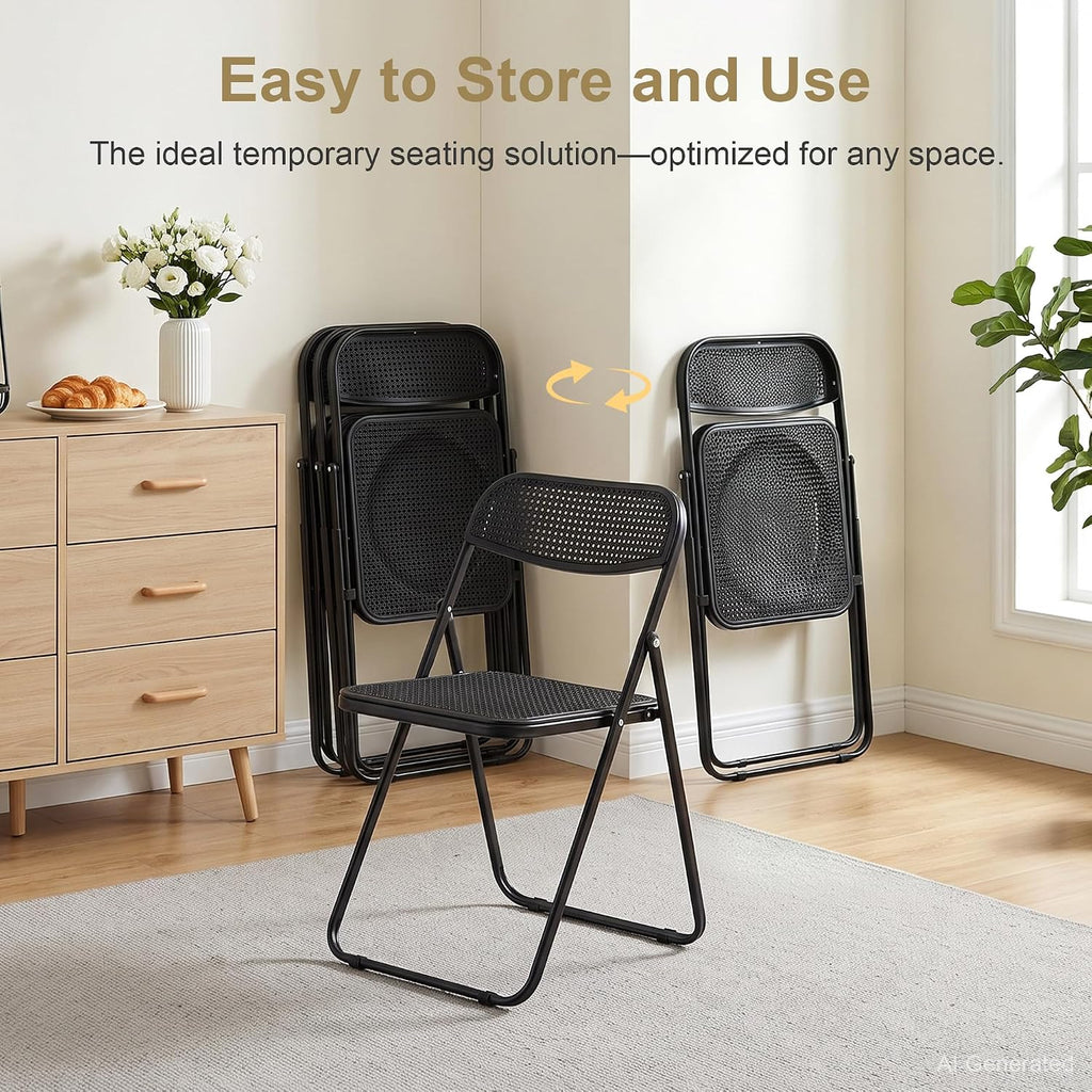 VECELO Plastic Folding Chairs 2 Pack, Metal Frame for Indoor/Outdoor, Black | Breathable Mesh Backrest & Seat, Foldable Portable Chair, No Assembly Required, for Party, Camping, Events