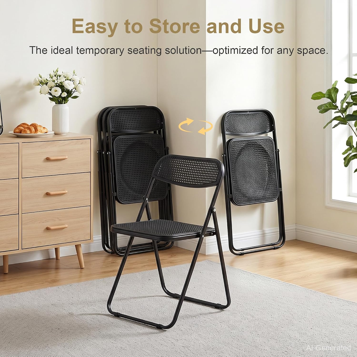 VECELO Plastic Folding Chairs 2 Pack, Metal Frame for Indoor/Outdoor, Black | Breathable Mesh Backrest & Seat, Foldable Portable Chair, No Assembly Required, for Party, Camping, Events