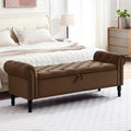 67'' End of Bed Bench King Size, Storage Bench for Bedroom End of Bed, Upholstered Tufted Storage Ottoman Benches with Arms for Living Room, Entryway, Windows, Brown
