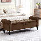 67'' End of Bed Bench King Size, Storage Bench for Bedroom End of Bed, Upholstered Tufted Storage Ottoman Benches with Arms for Living Room, Entryway, Windows, Brown