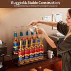 Nuovoware Coffee Syrup Organizer, 2-Tier 10 Bottles Bar Organizer, Separable Metal Rack with Wooden Base Whiskey Wine Dressing for Countertop Kitchen Coffee Bar, Black