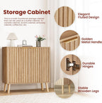 Pamapic Fluted Storage Cabinet, Sideboard Buffet with Doors and Shelf, Wooden Console Table & Credenza, Multifunctional Entryway Cabinet for Living Room, Dining Room (Natural)