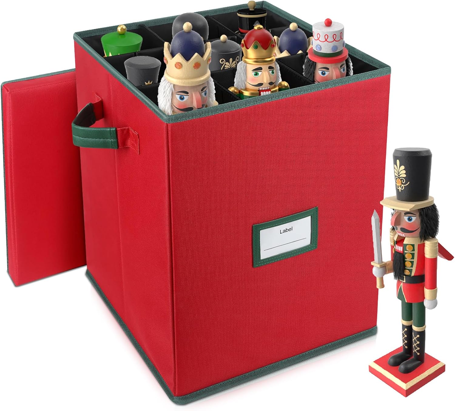 Christmas Nutcracker and Figurine Collectible Storage Box ,Christmas Storage Box with Adjustable Dividers, Holiday Decor Organizer Holds Up to 16’’ Tall Ornaments,Ideal for Nutcrackers and Figurines