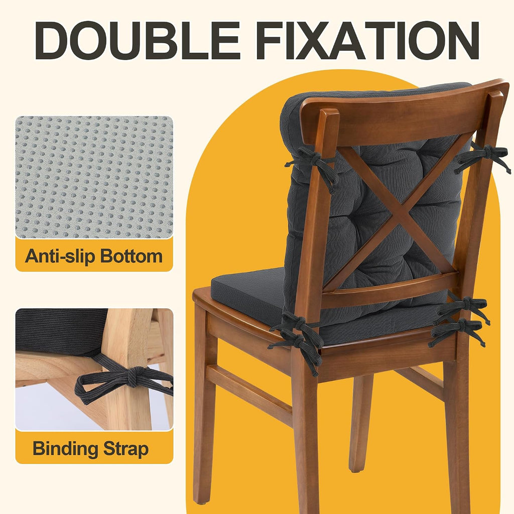 ROYALAY 2 Sets Cushions for Kitchen Chairs, Dining Chair Back Cushion with Straps, Dining Room Seat Pad & Back Pad with Removable Cover, Grey