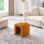 ONEVOG Velvet Pouf Ottoman, Small Ottoman Foot Rest for Couch, 18 Inch Cute Vanity Chairs for Makeup, Living Room Decorative, Sturdy Frame, Upholstered Modern Footrest for Bedroom, Dorm, Cognac