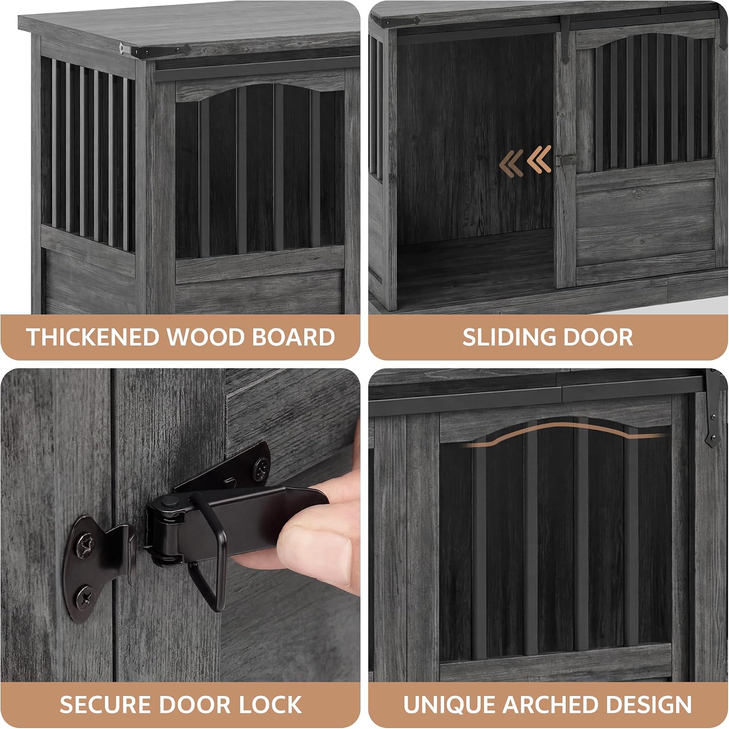 Homiflex 53 Inch Wooden Dog Crate Furniture Heavy Duty Dog Kennel Furniture with Sliding Doors for Large Breed Decorative Solid Wood Dog Cage End Table for Indoor, Grey