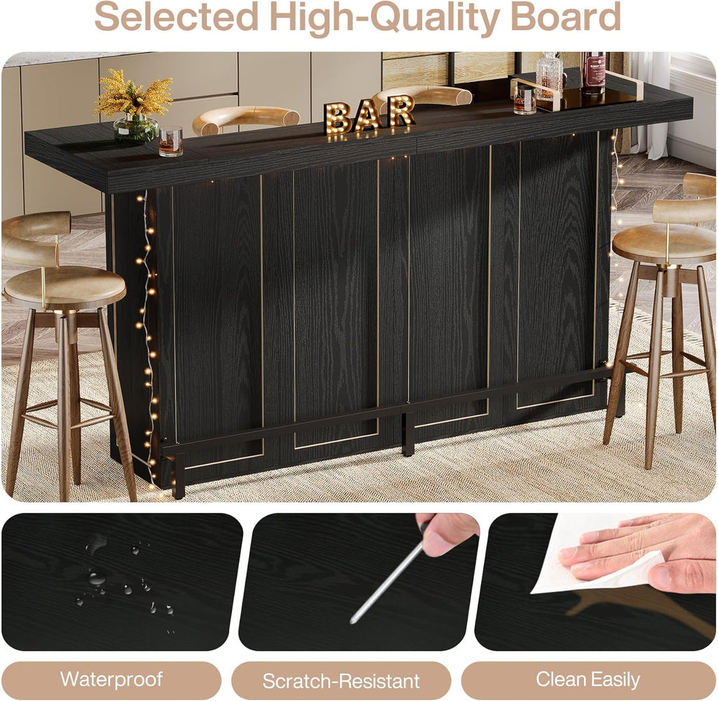 Tribesigns 70.9" Extra Large Bar Table, 4-Tier Storage Home Bar with Wine Glass Rack & Footrest, 2-in-1 Kitchen Island & Pub Table, Wooden Bar Unit for Kitchen, Living Room, Party