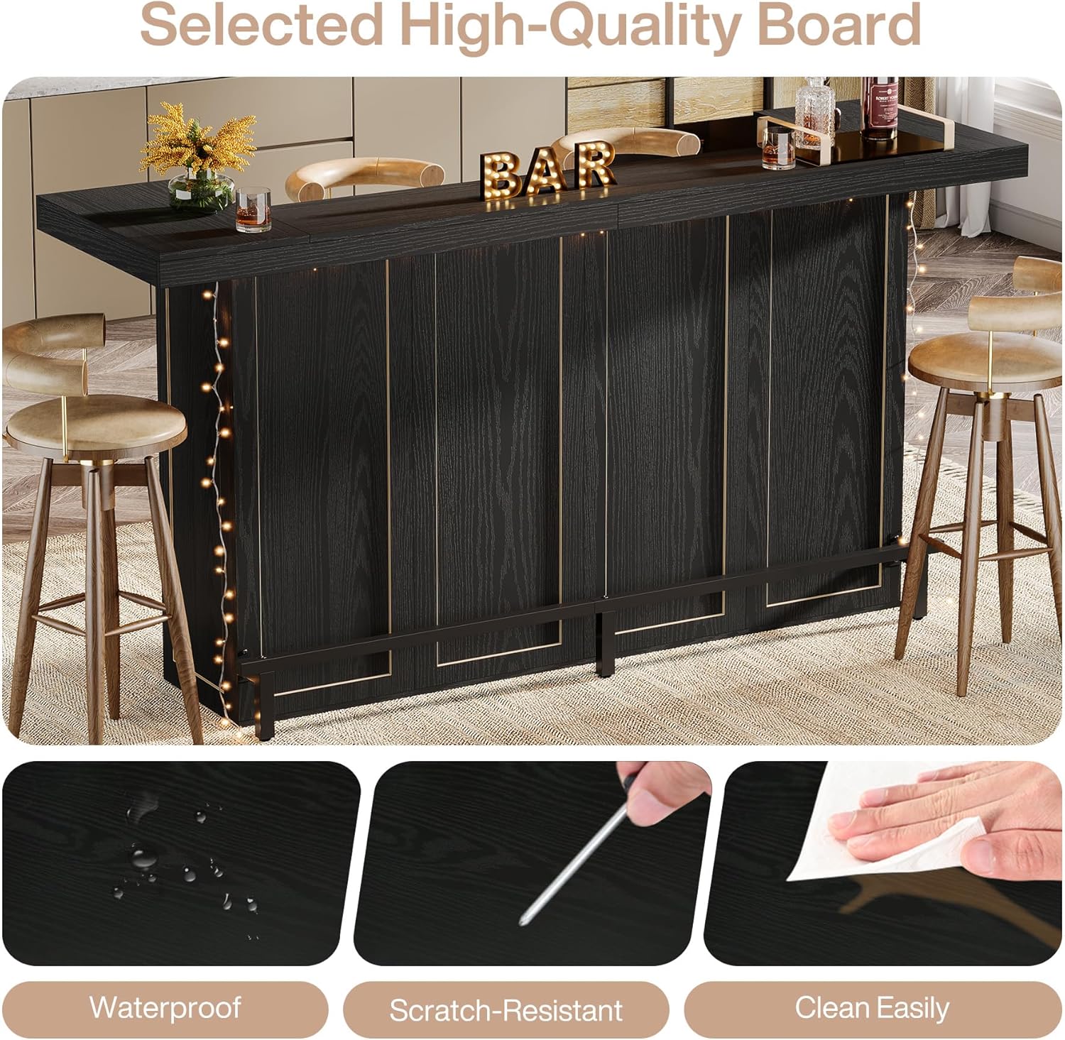 Tribesigns 70.9" Extra Large Bar Table, 4-Tier Storage Home Bar with Wine Glass Rack & Footrest, 2-in-1 Kitchen Island & Pub Table, Wooden Bar Unit for Kitchen, Living Room, Party