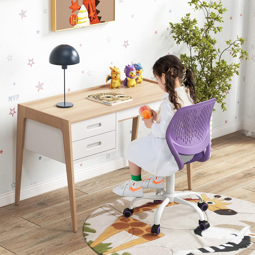 MEDIMALL Kids Desk Chair, Purple Ergonomic Kids Office Chair Ages8-12 w/Lumbar Support, Low-Back Teen Desk Chair for Girls Boys, Small Cute Kids Computer Chair for Bedroom/Study/Vanity Desk