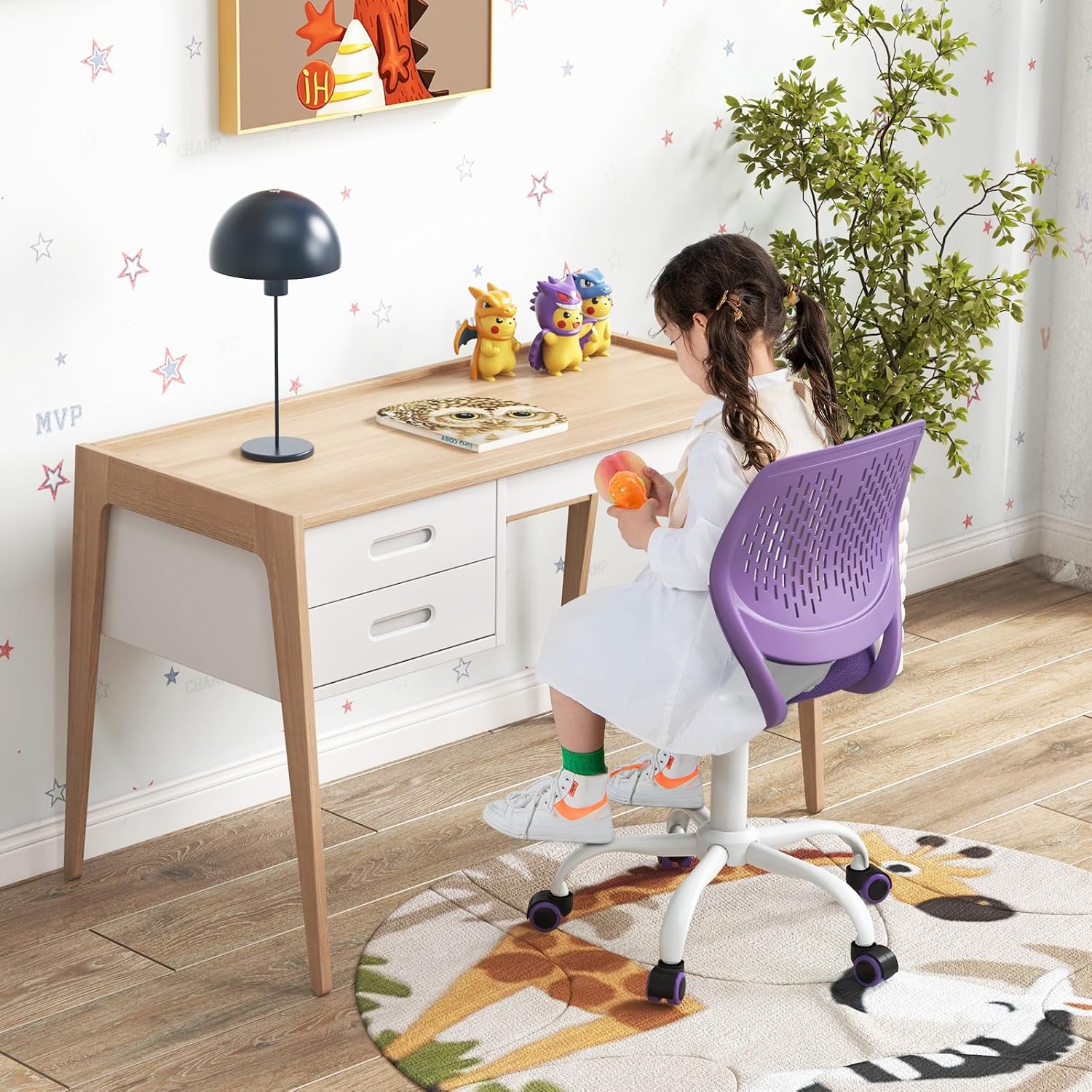 MEDIMALL Kids Desk Chair, Purple Ergonomic Kids Office Chair Ages8-12 w/Lumbar Support, Low-Back Teen Desk Chair for Girls Boys, Small Cute Kids Computer Chair for Bedroom/Study/Vanity Desk