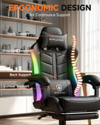 GTPLAYER Gaming Chair, Ergonomic Computer Office Chairs for Adults with Footrest, Height Adjustable, Linkage Armrests, 90-155° Recline & Headrest Lumbar Support, RGB Black