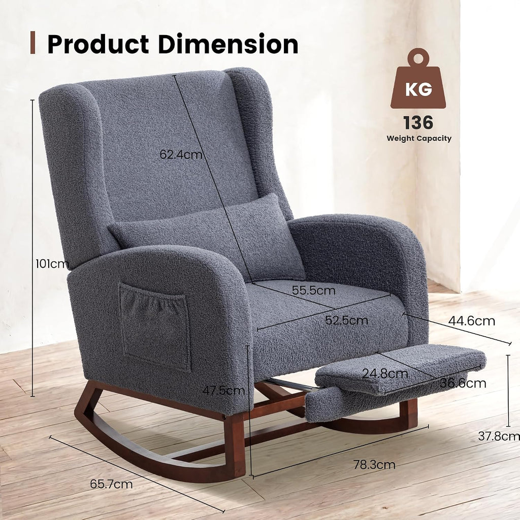 Nursery Rocking Chair,Rocking Chair with Foot Rest,Nursery Rocker Comfy Glider Nursing Chair with Back Pillow for Living Room,Bedroom,Dark Grey