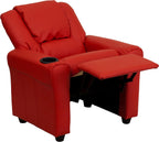 HBCY Creations Kid's Recliner - Red Vinyl Upholstery - Integrated Cupholder - Padded Headrest - Safety Recline Feature
