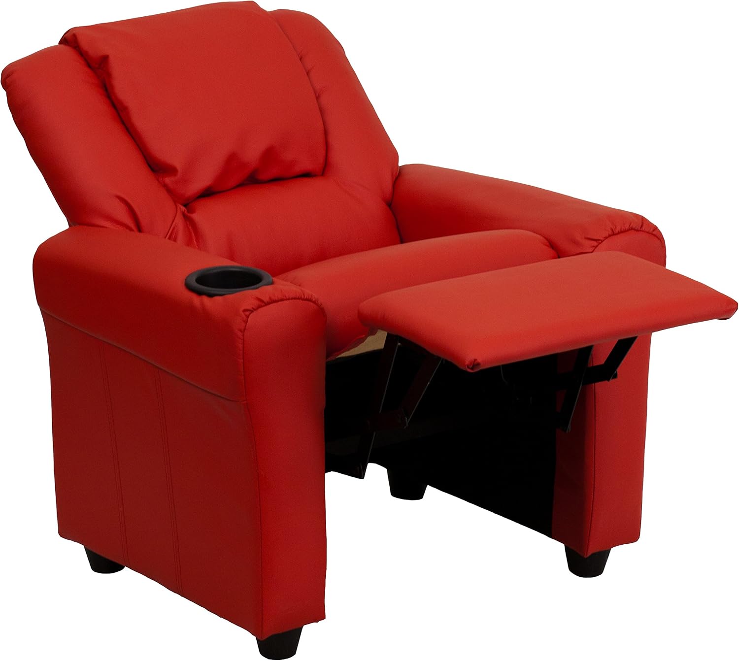 HBCY Creations Kid's Recliner - Red Vinyl Upholstery - Integrated Cupholder - Padded Headrest - Safety Recline Feature
