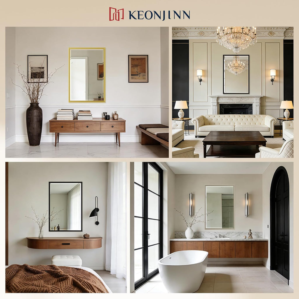 Keonjinn 20" x 30" Brushed Nickel Bathroom Mirrors for Over Sink, Silver Vanity Mirror for Wall, Thick Metal Framed, Beveled Edge Tempered Glass, Modern Farmhouse Rectangle Mirror for Bathroom Decor