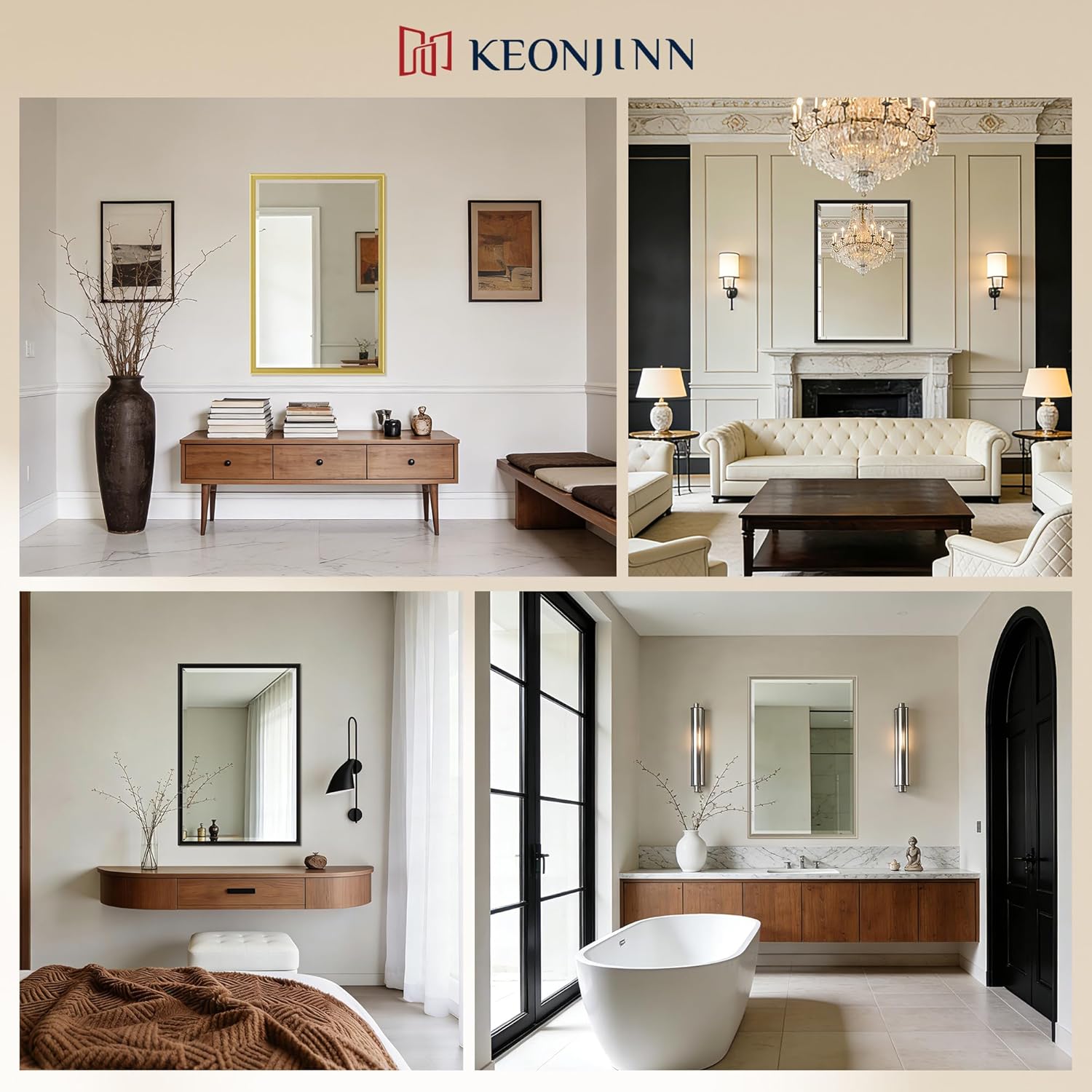 Keonjinn 20" x 30" Brushed Nickel Bathroom Mirrors for Over Sink, Silver Vanity Mirror for Wall, Thick Metal Framed, Beveled Edge Tempered Glass, Modern Farmhouse Rectangle Mirror for Bathroom Decor