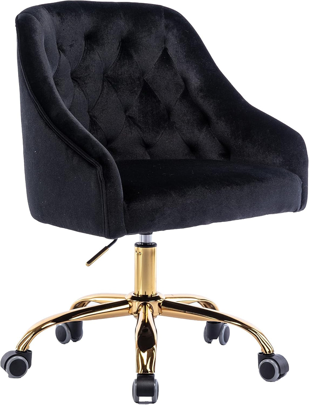 Comfy Home Office Task Chair with Wheels, Cute Modern Upholstered Velvet Seashell Back Adjustable Swivel Vanity Desk Chair, for Women, for Kids, for Girls, Living Room, Bedroom (Black)