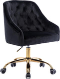 Comfy Home Office Task Chair with Wheels, Cute Modern Upholstered Velvet Seashell Back Adjustable Swivel Vanity Desk Chair, for Women, for Kids, for Girls, Living Room, Bedroom (Black)