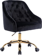 Comfy Home Office Task Chair with Wheels, Cute Modern Upholstered Velvet Seashell Back Adjustable Swivel Vanity Desk Chair, for Women, for Kids, for Girls, Living Room, Bedroom (Black)
