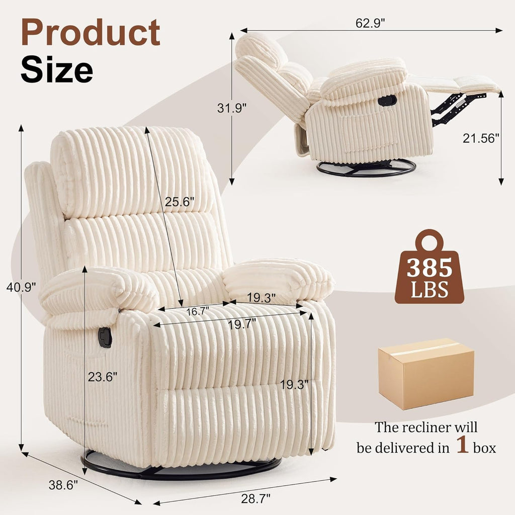 Korser Rocking Recliner Chair, Nursery Rocker Chair for Adults, Small Recliners for Small Spaces, Swivel Rocker Recliner with Cushion, Upholstered Rocking Chairs for Living Room, RV, Corduroy