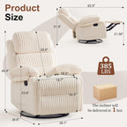 Korser Rocking Recliner Chair, Nursery Rocker Chair for Adults, Small Recliners for Small Spaces, Swivel Rocker Recliner with Cushion, Upholstered Rocking Chairs for Living Room, RV, Corduroy