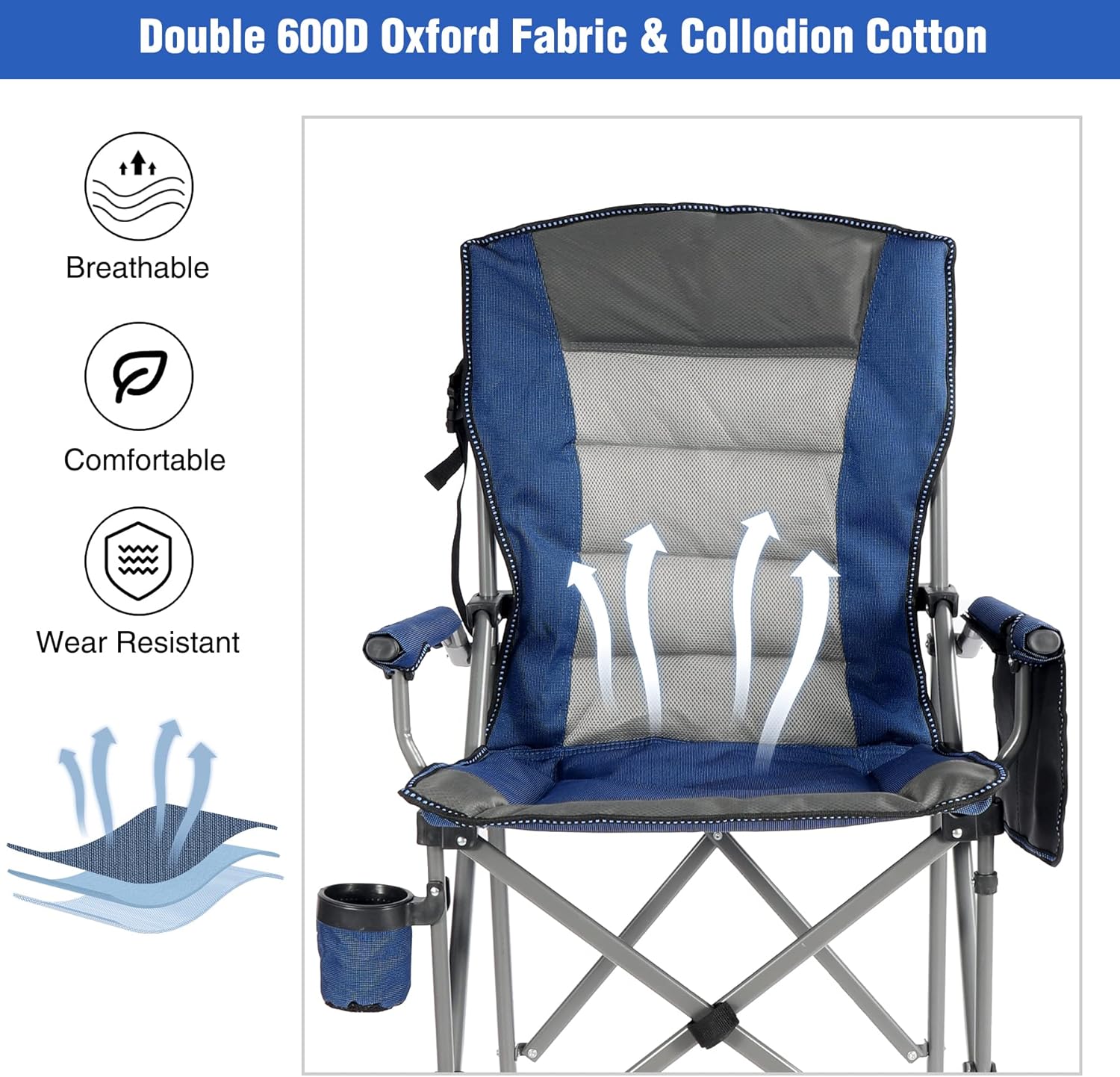 REDCAMP Oversized Tall Camping Chair for Adults, 330lbs Portable High Folding Directors Chair, Foldable Bar Height Stool with Side Pocket for Lawn Sport, Blue