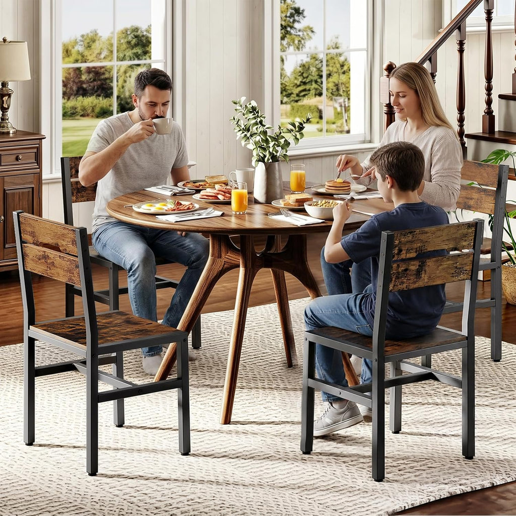 RALGEND Dining Chairs Set of 4, Rustic Wooden Kitchen Chairs with Backrests and Metal Frame, Modern Farmhouse Dinner Chairs for Kitchen, Easy Assembly, Living Room, Dining Room, Rustic Brown and Black