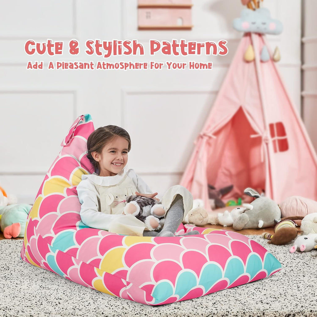Stuffed Animal Storage Bean Bag Chair Cover for Kids Teens (No Filler) 250L Washable Large Beanbag Cover for Kids' Room Organizing Plush Toys or Home Living Room Textile,Mermaid