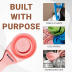 MeasureMate Pet Food Scoops with Bag Clip for Dog and Cat - 3-in-1 Multi-Function Collapsible Food Measuring Cup - 1/2 Cup Capacity, 4oz, Pink - Dishwasher Safe