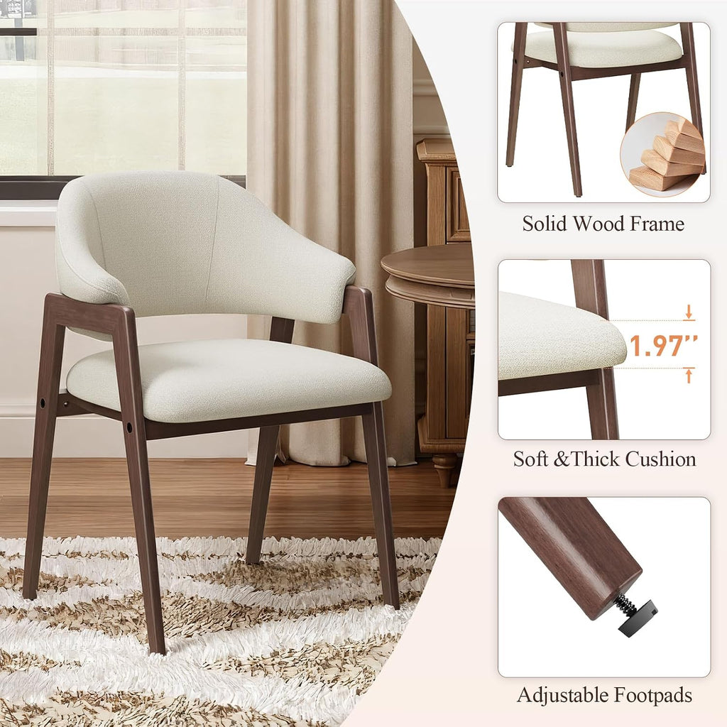 MALOL Wooden Dining Chairs Set of 4, Modern Fabric Upholstered Dining Room Chair, Kitchen Side Chairs, Farmhouse Dinner Chair with Curved Open Back for Kitchen, Beige