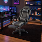 Ergonomic Gaming Chair with Footrest, Grey Black Video Game Chair w/Adjustable Headrest & Lumbar Support for Adults Kids, 360° Swivel for Home Office Bedroom Gaming Room, Grey&Black